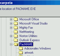 Detalle de la ubicación de la carpeta del PacMame.